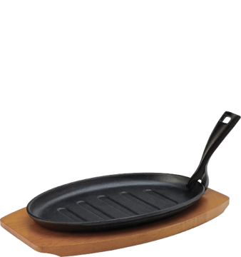 Mynd Cast iron oval platti m/viðarplatta 24cm